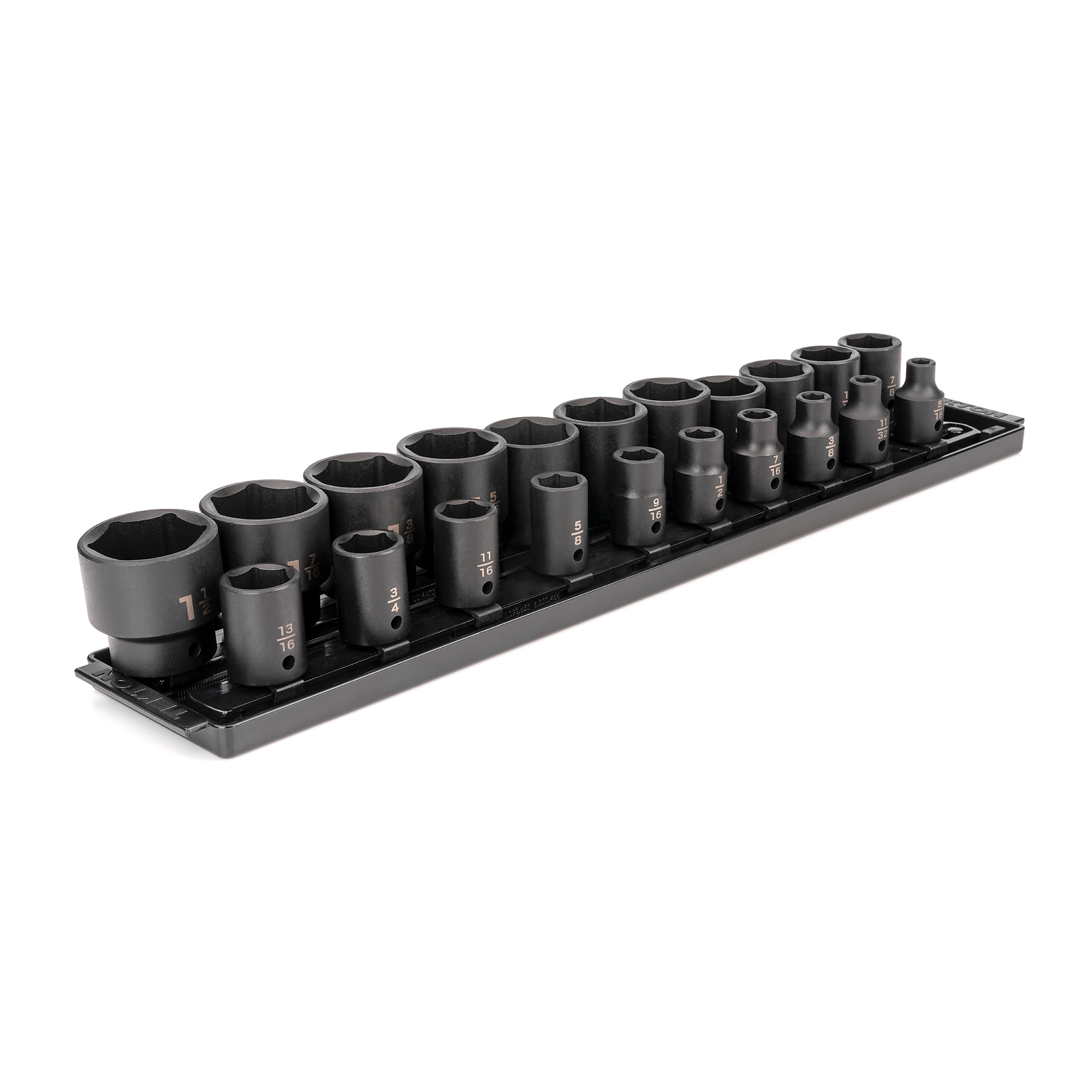 TEKTON 1/2 Inch Drive Shallow 6-Point Impact Socket Set with Rails and Tray, 21-Piece (5/16 - 1-1/2 in.) | SID92102